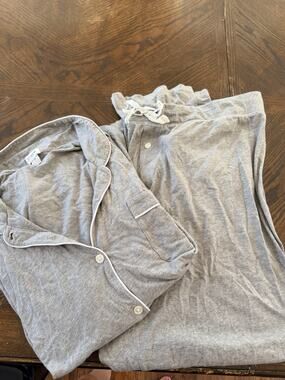 J Crew Pajama Set Plus Size 3X Sleepwear Top Pants Gray White Button Down Cotton